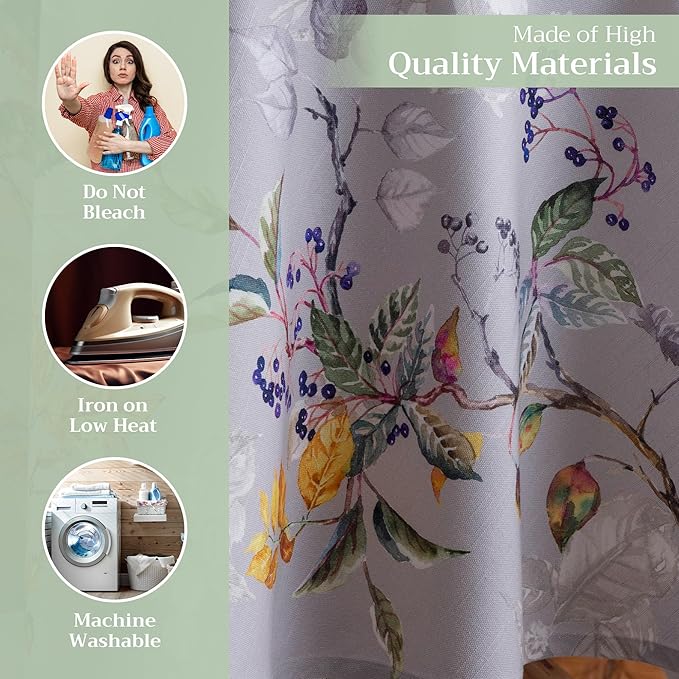 Maison d' Hermine Table Cloth Round Table 100% Cotton 69 Inches Fall Tablecloth Reusable Everyday Use for Thanksgiving Christmas Decorations Dining Farmhouse Party (Equinoxe - Grey)