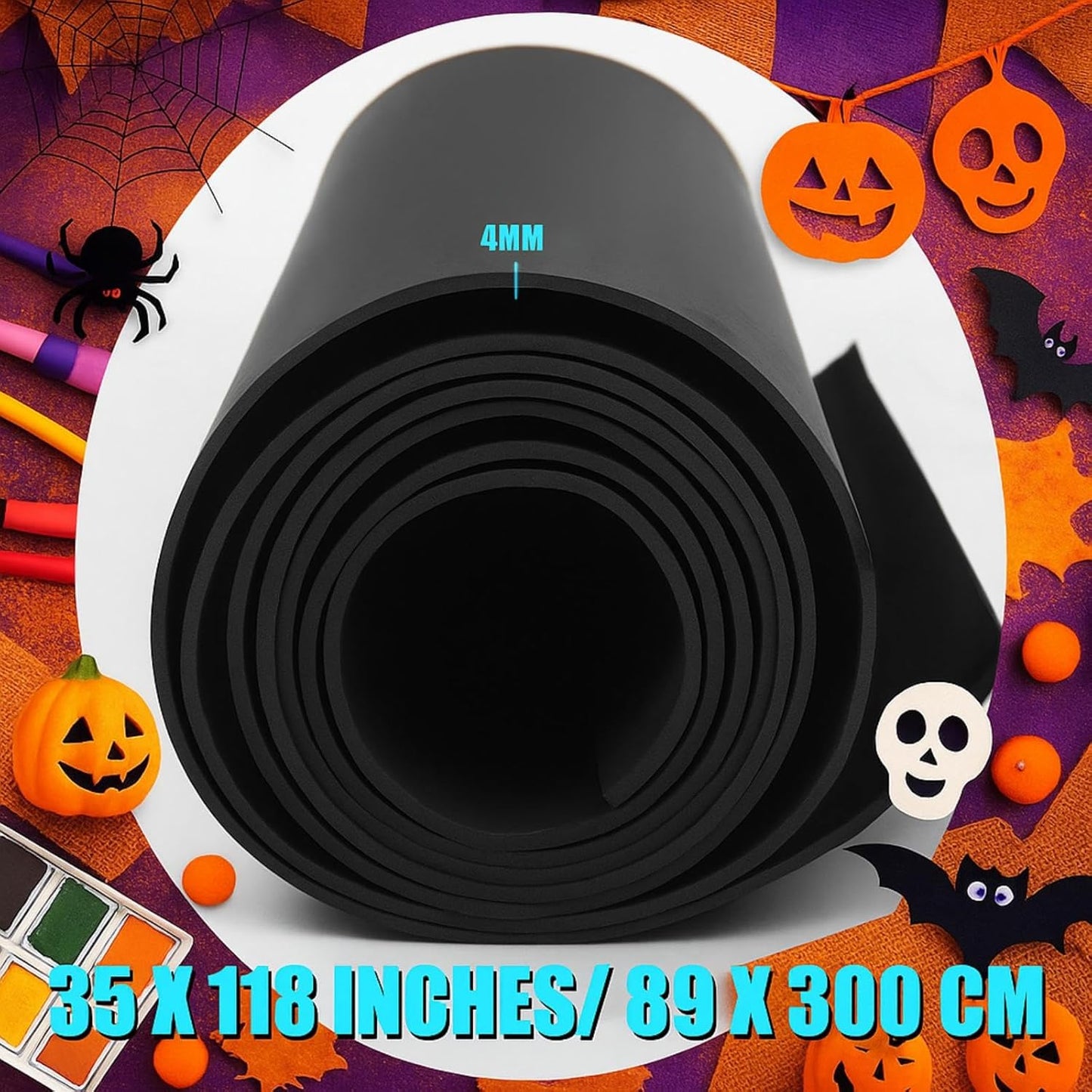 Frienda 35 x 118 Inch Large Eva Foam Sheet Black Eva Foam Cosplay Foam Padding Thick Roll Non Slip for Costumes Armor DIY Craft Projects (6 mm Thick)