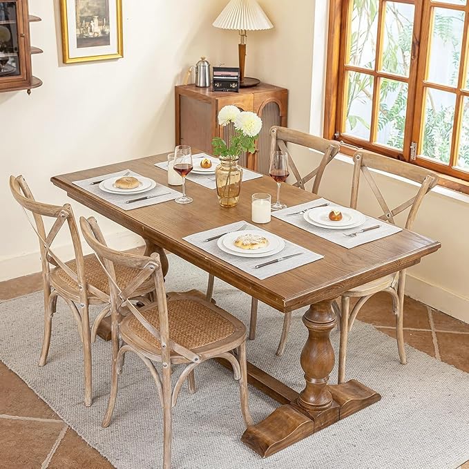 Blue Forest Placemats Set of 6, Dual-Layered Thickened Faux Linen Cloth Place Mats Heat Resistant Machine Washable Wrinkle Free Table Mats Indoor/Outdoor (CreamBeige)