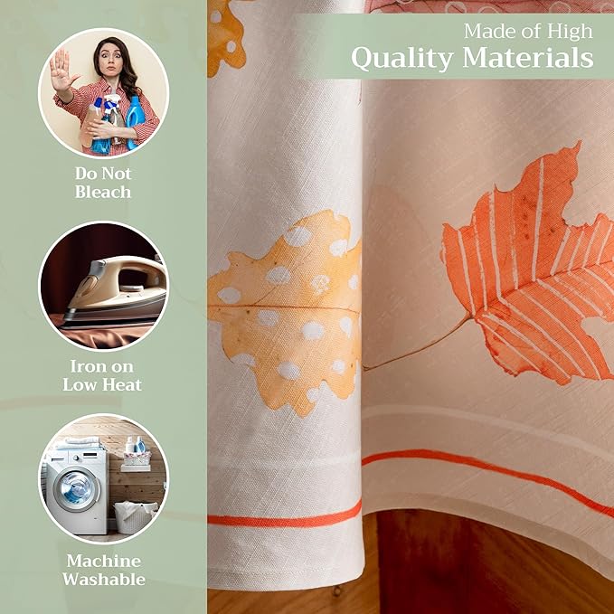 Maison d' Hermine Table Cloth Round Table 100% Cotton 63 Inches Fall Tablecloth Reusable Everyday Use for Thanksgiving Christmas Decorations Dining Farmhouse Party (Colours of Autumn)