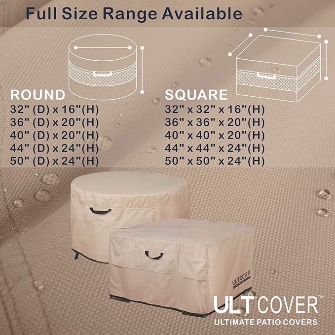 ULTCOVER Patio Fire Pit Table Cover Round 32 inch Outdoor Waterproof Fire Bowl Cover