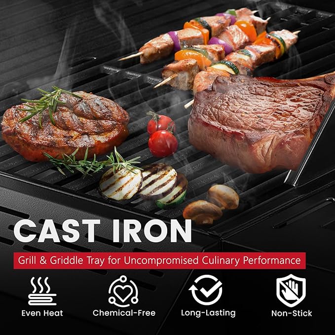 4 Burner Propane Grill,50000 BTU BBQ Grill with Side Burner and Enameled Cast Iron Grates,Visible Window Gas Grill with Wheels for Outdoor Cooking, Patio, Garden Barbecue Griliing