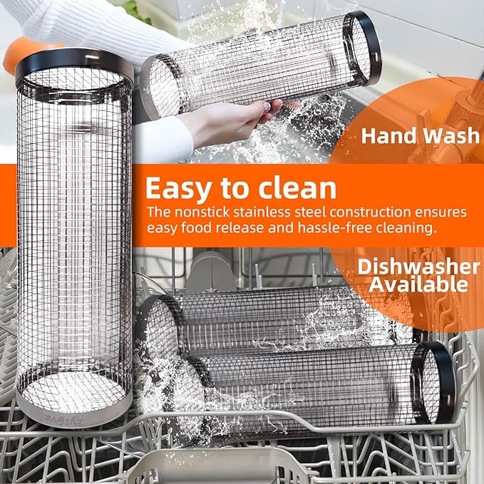 2PCS Grill Basket,Vegetable Grill Basket,Rolling Grill baskets for outdoor grill,grilling gifts for men,Grill Nets,Stainless Steel Grill Basket