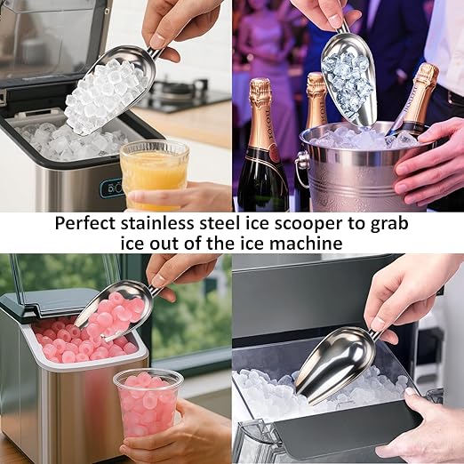 Juome 6oz Stainless Steel Ice Scoop for Freezer with Magnetic Holder, Metal Ice Scoop for Ice Machine, Small Ice Cube Scooper for Freezer Bin for Ge Profile Opal 2.0 Nugget Ice Maker
