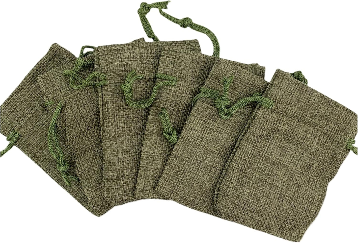 Palmhomee Pack of 25 Burlap Gift Bags with Drawstring Linen Jewelry Pouches Wedding Hessian Jute Bags for Birthday and Treat Pouches Party Wedding Favors Gift (2.8x3.6 Inch, Moss Green)