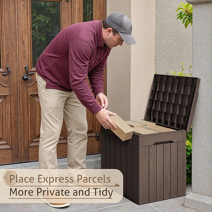Flamaker 2 Pack Deck Box 31 Gallon Waterproof Resin Storage Box with Lid Indoor Outdoor Delivery Box Storage Bin for Patio Cushions (Deep Brown)