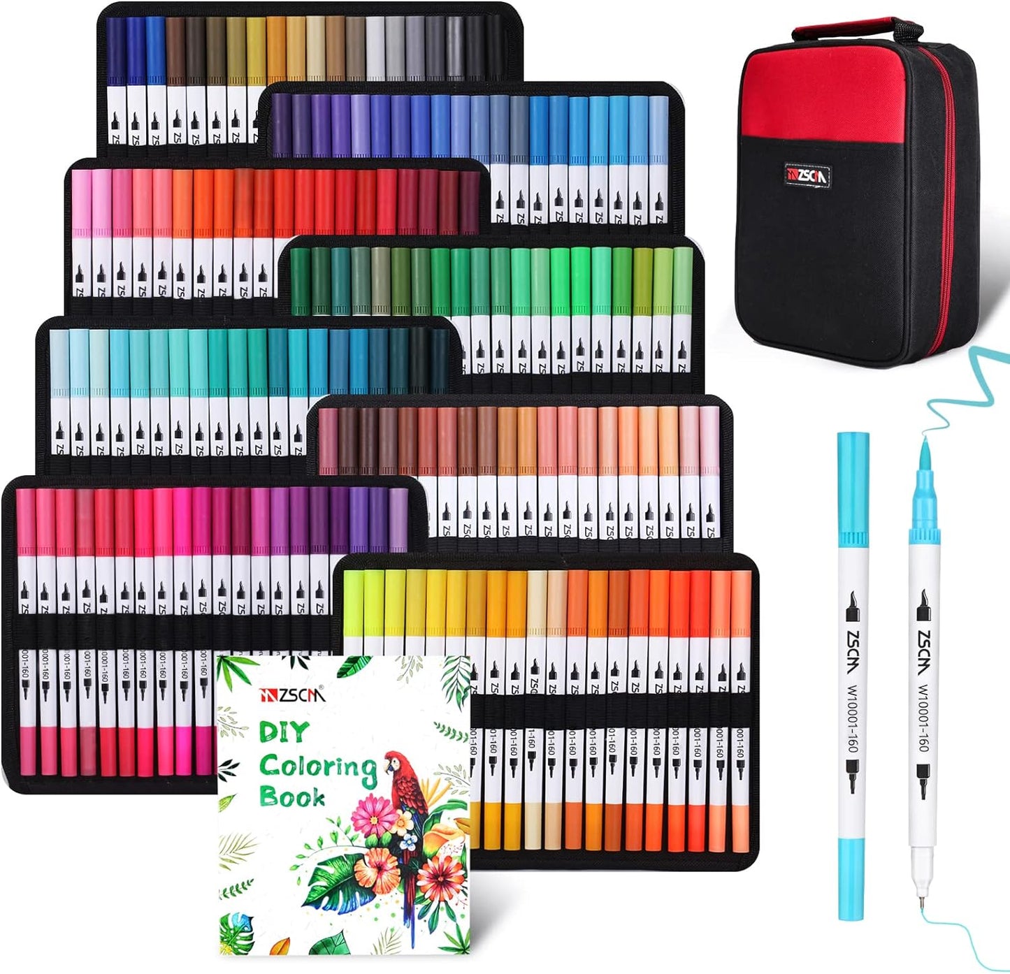 ZSCM 160 Colors Duo Tip Brush Markers Art Pen Set, Artist Fine and Brush Tip Colored Pens, for Adult Coloring Books Christmas Cards Drawing, Note taking Lettering Calligraphy Journaling