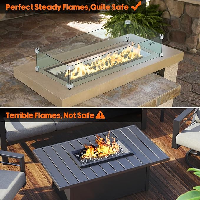 Skyflame 30 x 14 Inches Rectangular Fire Pit Glass Wind Guard for Outdoor