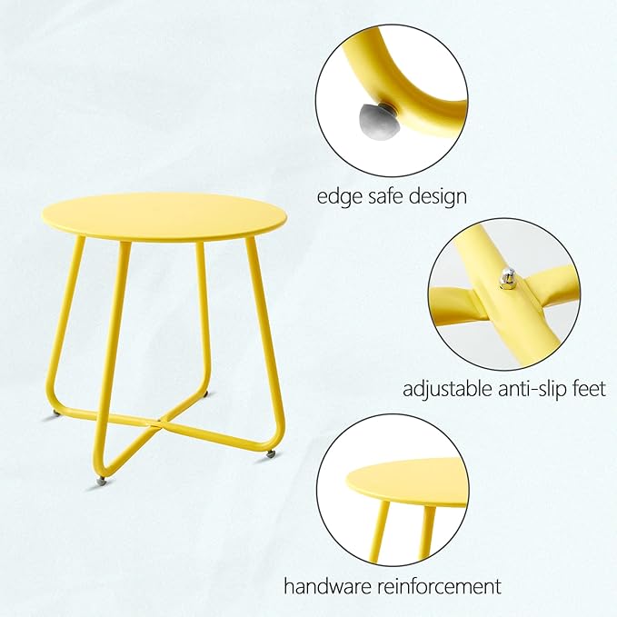 Outdoor Table Small Patio Side Table Waterproof Round Metal Side Table Weather Resistant Portable Outdoor and Indoor End Table for Garden, Balcony, Yard (Yellow)