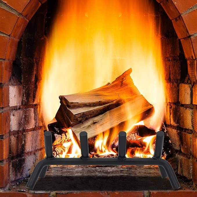 STBoo Fireplace Grate 14inch Heavy Duty - Fireplace Log Holder | Fire Place Grate Cast Iron | Wood Stove Wrought Rack | Firewood Log Fire Pit Tray for Indoor & Outdoor Kindling Tool Camping