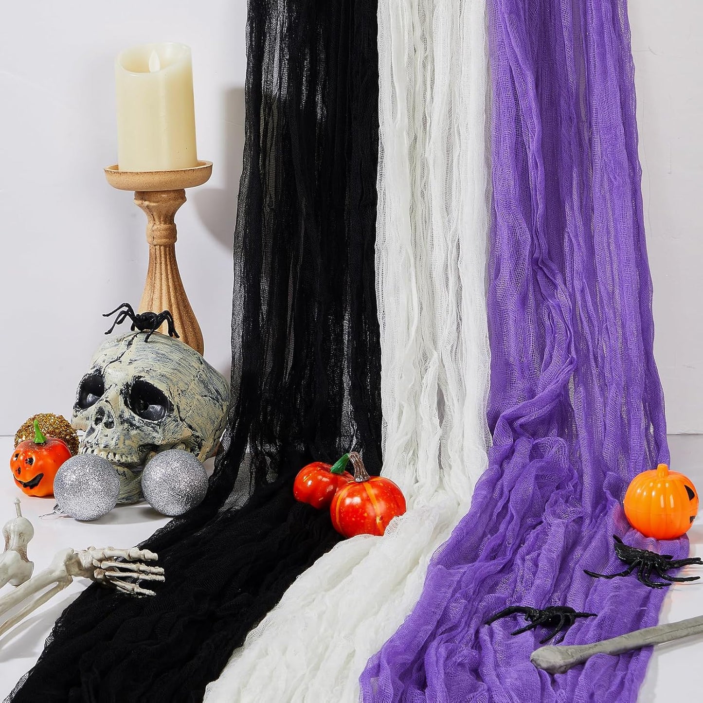 Boao Halloween Cheese cloth 84.65 x 590.55 Inch White Black and Purple Cheesecloth Roll for Crafts Large Cotton Muslin Gauze Fabric for Halloween Outdoor & Indoor Spooky Decoration