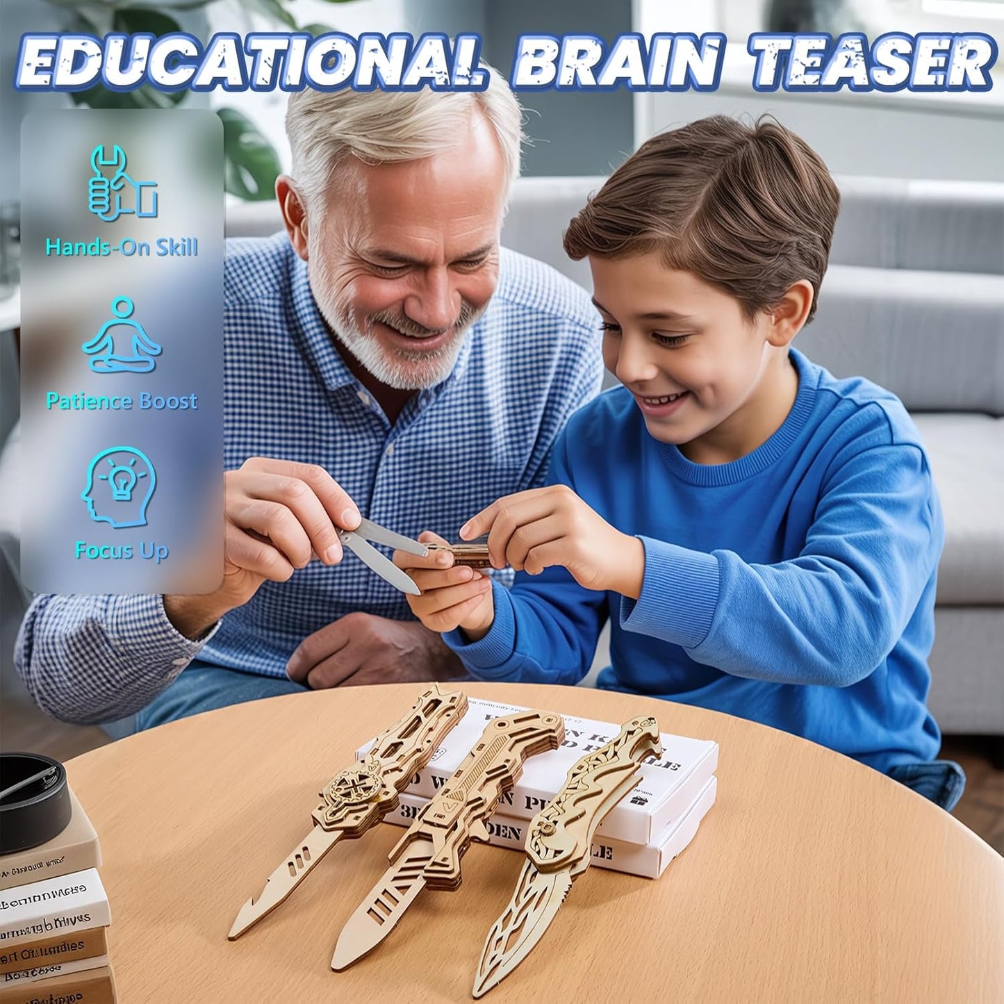 3D Wooden Puzzle for Adults: 3-in-1 DIY Wooden Puzzles Knife Kit - 134 Pcs Brain Teaser Mechanical Model Building Toy for Adult Hobby - Wooden Craft Art Unique Gift Idea for Teens Men