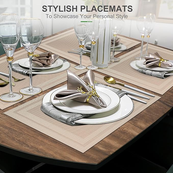 BETEAM Placemats Set of 8, Woven Vinyl Placemat for Dining Table Washable Wipeable Kitchen Place Mats Durable Indoor Outdoor Table Mats