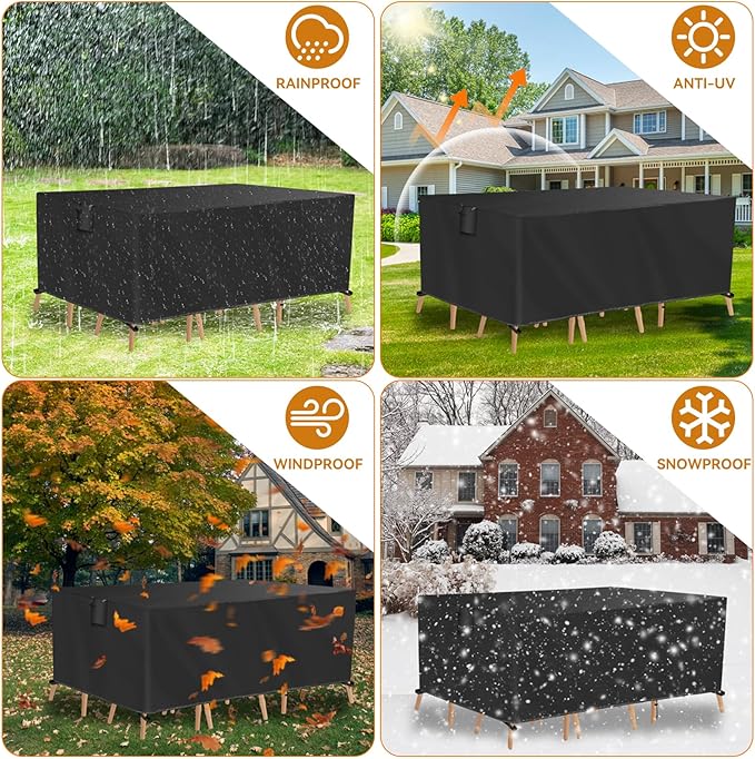 TUOKING Outdoor Furniture Covers Heavy-Duty 420D Waterproof Cover,All-Weather Patio Furniture Protector for Sofa,Chairs & Table-UV-Resistant,Anti-Tear Dustproof Covers (Black, 124"L x 71"W x 29"H)