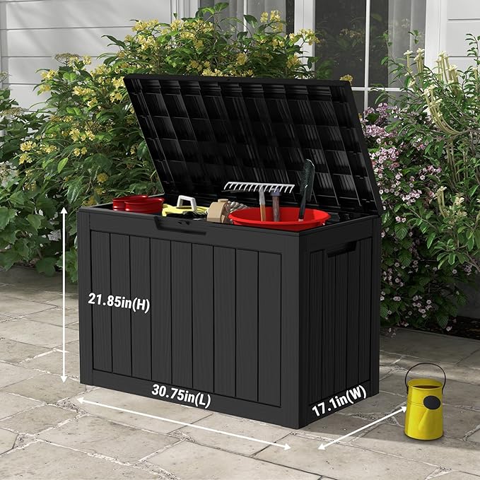 Mars Villa 45 Gallon Outdoor Storage Box, Resin Deck Box Waterproof, Storage Chest for Outside Patio Furniture Cushions, Pool Supplies, Garden Tools, UV Resistant and Weatherproof, Black