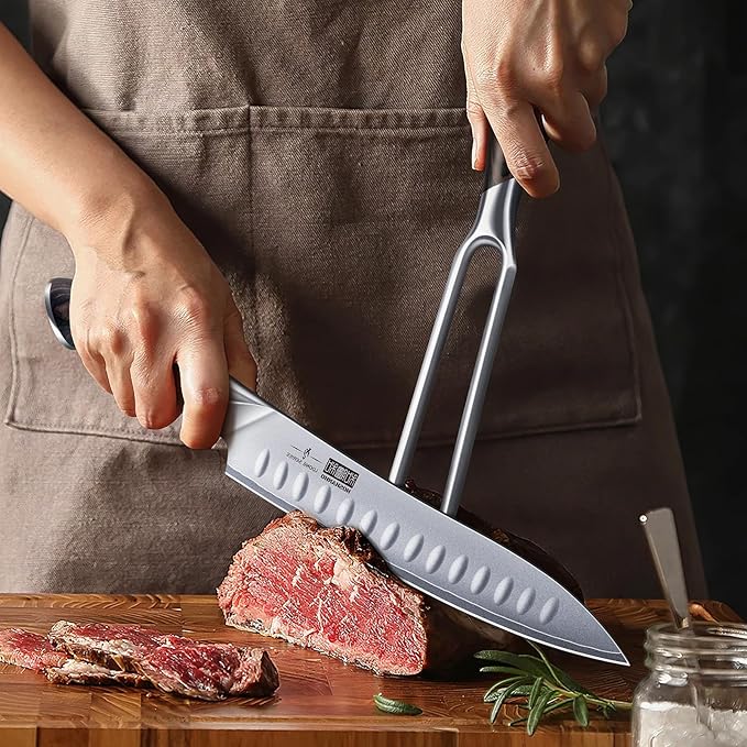HOSHANHO Meat Fork 7 Inch, Razor Sharp Double-Prong Carving Fork for Meat, Professional Japanese High Carbon Stainless Steel Kitchen Serving Fork for Turkey and Barbecue