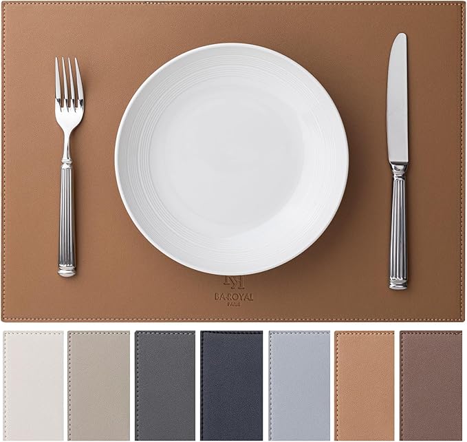 Faux Leather Placemats Set of 6 Vinyl Washable Wipeable Table Mats for Kitchen Dining Table Heat Resistant Waterproof Indoor/Outdoor Placemats Non-Slip Easy Clean Place Mats (British Khaki)