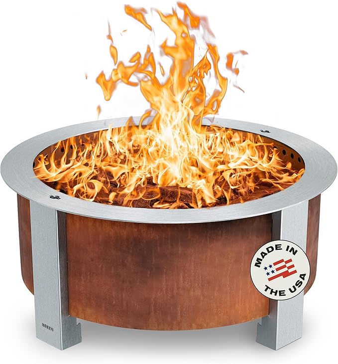 Breeo Smokeless Fire Pit (X Series 30, Corten Steel) | 34.5 inch Smokeless Firepit for Outside | 94 Pounds | Ideal for Families, Gifts for Dad | Compatible with Wide Range of Breeo Accessories