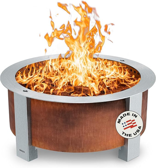 Breeo Smokeless Fire Pit (X Series 30, Corten Steel) | 34.5 inch Smokeless Firepit for Outside | 94 Pounds | Ideal for Families, Gifts for Dad | Compatible with Wide Range of Breeo Accessories