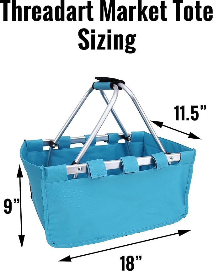 Threadart Large Collapsible Market Basket - Natural | Aluminum Frame | Polyester Fabric | Convenient Fold Flat Design |Reusable Space-Saving Shopping Tote, Gift Basket, Beach Basket, Picnic Basket