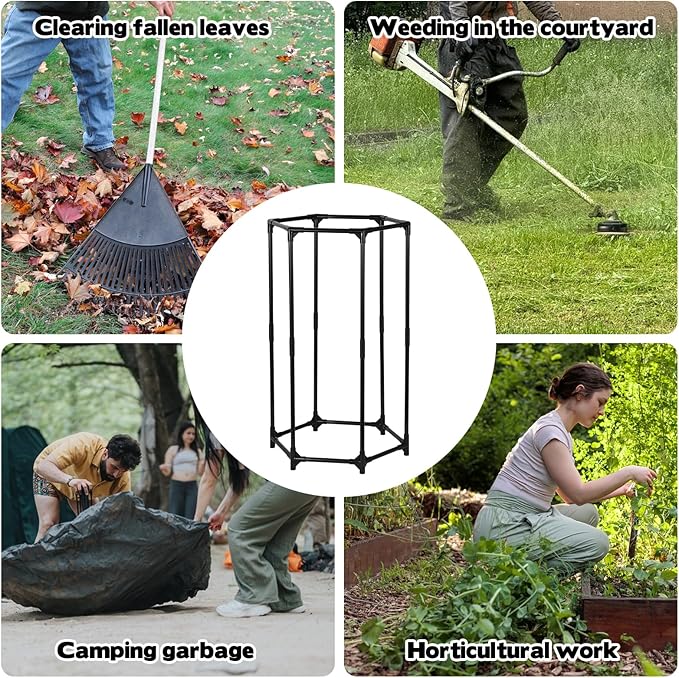 Rainmae Garden Trash Bag Holder Stand with Clips 30-55 Gallon Heavy-Duty Metal Frame Leaf Bag Holder Outdoor Waste Bags Holders for Yard & Lawn Cleanup, Gardening, Camping, Parties
