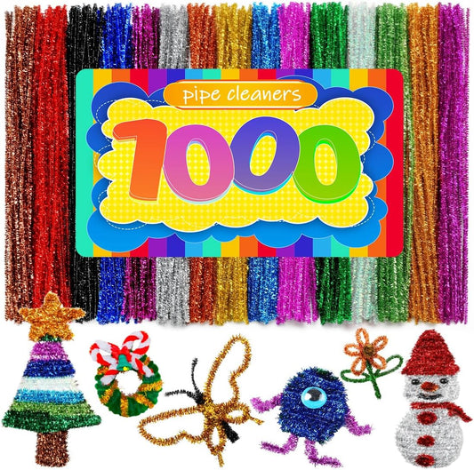1000pcs Pipe Cleaners, Pipe Cleaners for Crafts, Craft Supplies Multicolor Chenille Stems for Art&Craft Christmas DIY Projects(15colors,Glitter)