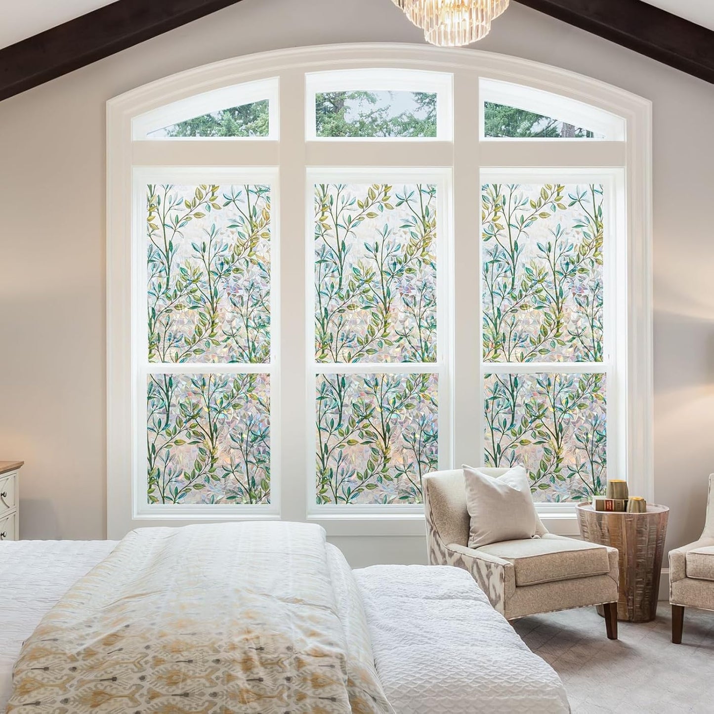 NINETREX Stained Glass Window Film 3D Decorative Cling, Sun Blocking Static Cling Removable Film for Glass Door, Home Decor Window Cover Non-Adhesive 23.6 x 78.7 inches, Leaf