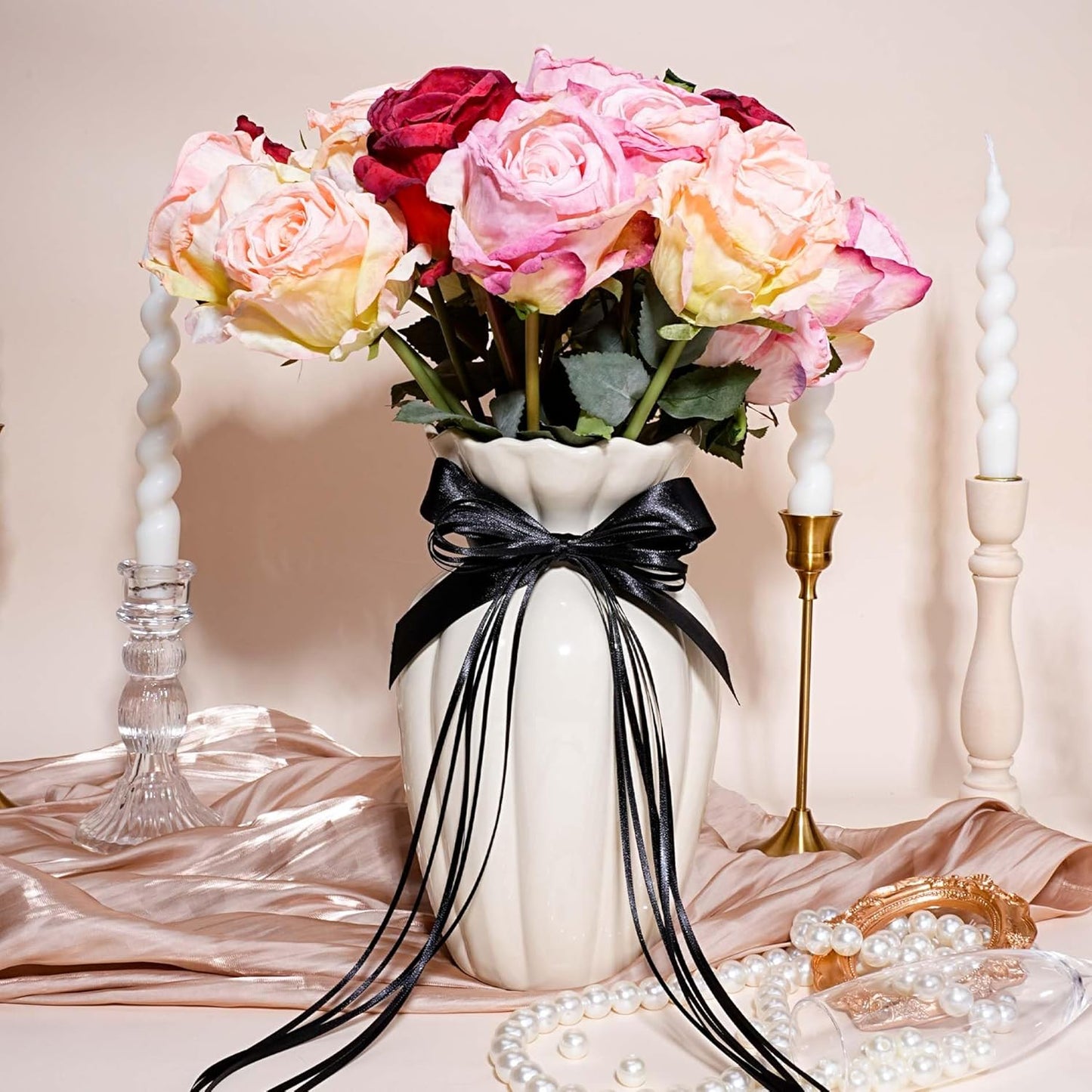 LaRibbons Black Satin Ribbon 1 Inch 50 Yards Luxury Double Faced Red Silk Ribbon for Flower Bouquet Crafts Gift Wrapping Bow Christmas Decoration