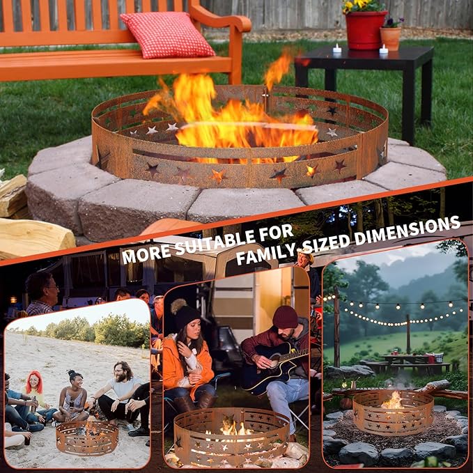 Fire Pit Ring, 30" Steel Fire Ring Heavy Duty Carbon Steel Liner, Outdoor Cooking Camping Steel Fire Ring Combo Insert DIY Campfire Liner