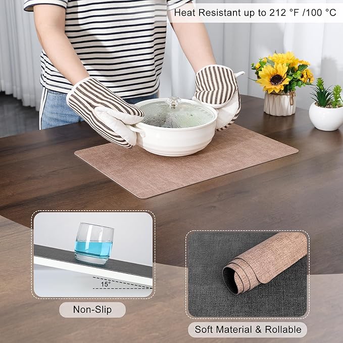Myir JUN Placemats Set of 4, Dual Sided Faux Leather Indoor/Outdoor Mats - Square, Non-Slip, Washable (Gray Pink)