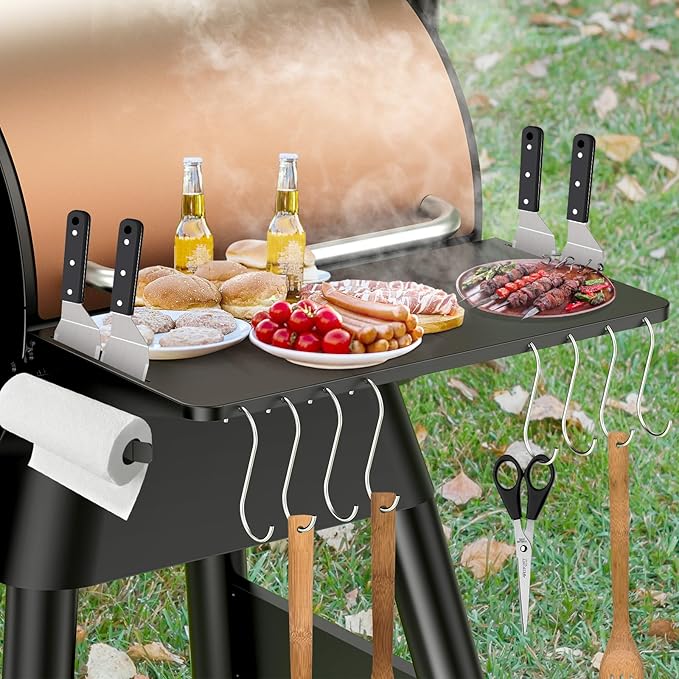 Folding Shelf for Traeger Pellet Grills, BAC362 Pellet Front Shelf with Hooks and Paper Towel Holder for Traeger Pro 22, Pro 575, Eastwood 22, Ironwood 650 and Century 22 Series Pellet Grill