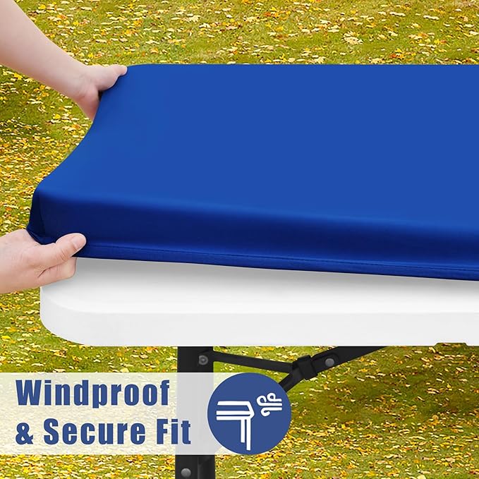 Spandex 8 Foot Rectangle Table Cloth 6 Pack, Elastic Fitted Tablecloths for Picnic, Stretch Washable Patio Table Cover for Outdoor, Camping, Banquet and Parties (Blue, 30"x96")