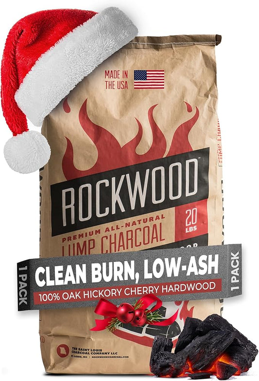 Rockwood Premium Hardwood Lump Charcoal – Oak, Hickory & Cherry Blend for Restaurant Quality Barbecue Smoking & Grilling – Smoky Flavor BBQ, Clean Burning for Kettle & Kamado Grills – 20lbs (1 Pack)