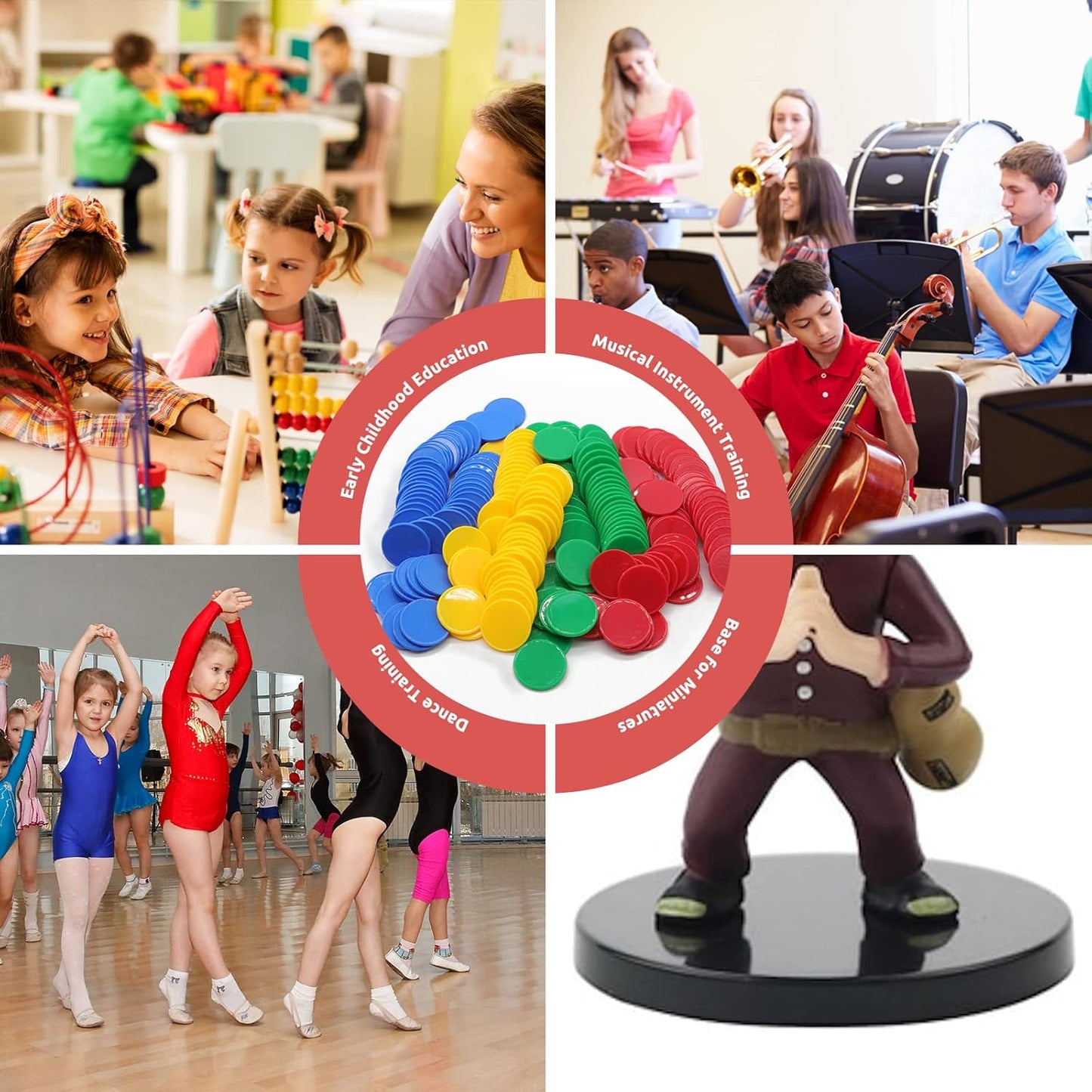 Set of 100 Opaque Plastic Learning Counters Mini Poker Chips Game Tokens with Storage Box (Red+Yellow+RoyalBlue+Green, 1 Inch)