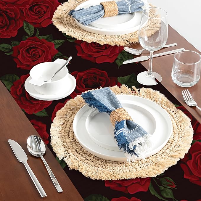Table Runner Red Roses Table Runners Summer Seasonal Kitchen Dinning Decor for Indoor Outdoor Holiday Home Wedding Party 13x70 Inch