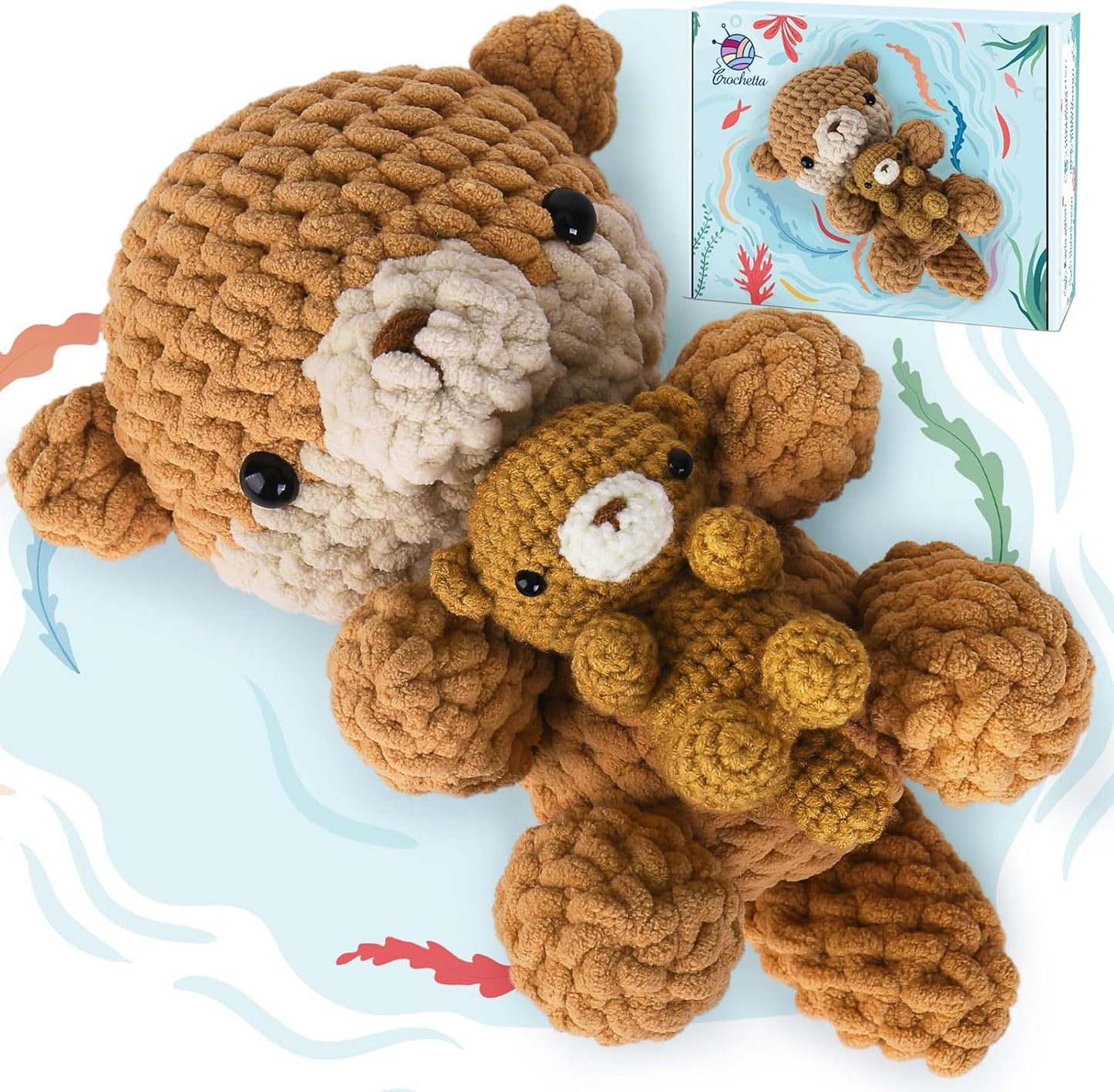 Crochetta Crochet Kit for Beginners, Crochet Starter Kit w Step-by-Step Video Tutorials, Beginner Crochet Kit for Adults Kids Women Men Complete Kit Included (Otter Mom and Baby)