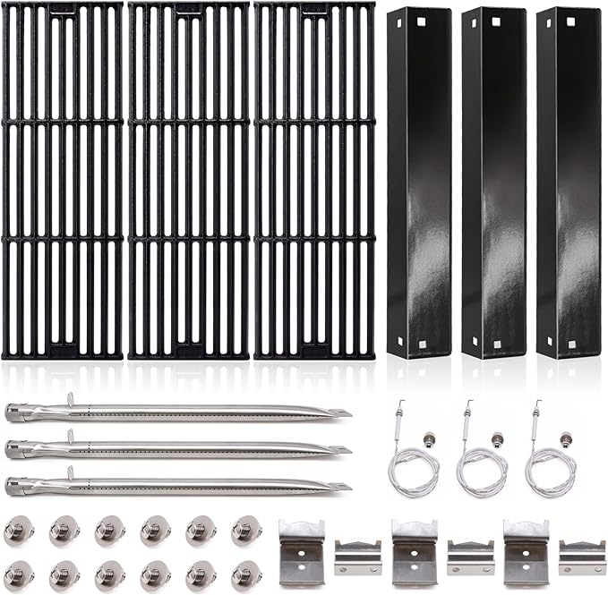 Adviace Grill Parts for Char Griller 5050, 5650, 2121, 3001, 5072, 2123, 2828, 3030, King Griller 3008, 5252, Cast Iron Grill Grates, Heat Plates, Burners, Ignitors for Chargriller Replacement Parts.