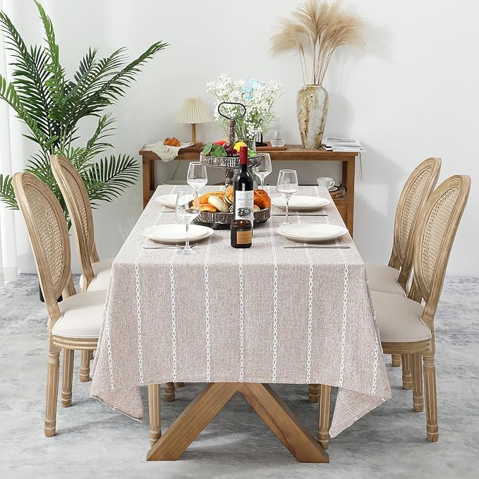 Chassic 60 x 60 inches Farmhouse Style Linen tablecloths, Wrinkle Resistant Washable Dining Room Table Cloths for Square Tables - Light Coffee