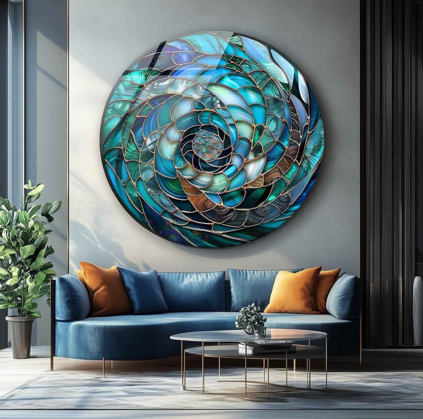 My Photostation.com 20''(50cm) Diameter Ocean Vortex Spiral Round Glass Wall Art Tempered Glass Printing Wall Decor Large Wall Art Wall Hangings