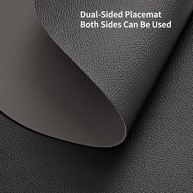 Myir JUN Placemats, Dual-Sided Placemats Waterproof Faux Leather Placemats Set of 4 Place Mats and Coasters Non-Slip Washable Table Mats for Dining Table (Gray Black, Set of 4)