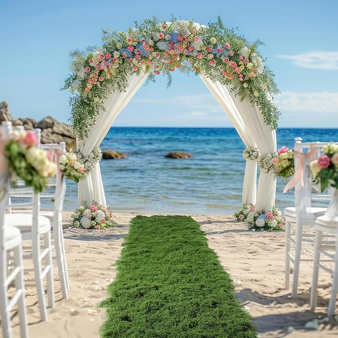Zeyune 4 Pcs Fake Moss Table Runner for Crafts 12'' x 71'' Artificial Moss Sheet Roll Waterproof Carpet Blanket for Wall Roof Garden Wedding Birthday Party Table Decoration (Green)