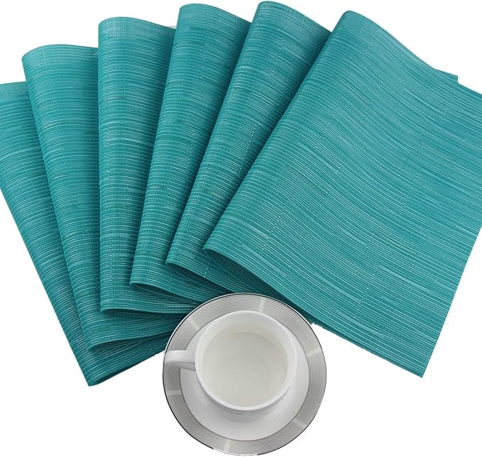 Plastic Placemats,Non Slip Washable Placemats for Dining Table Wipe Clean Table Mats Set of 6(Cyan Blue)