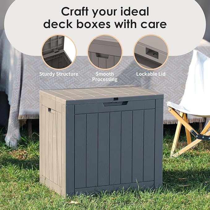 DRATO Deck Boxes, 30 Gallon Outdoor Storage Box for Patio Cushion, Garden Tools, Waterproof and UV Resistant, Lockable (Grey,30 Gallon)