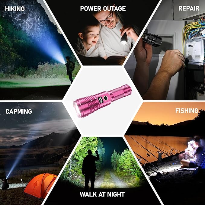 Flashlights High Lumens Rechargeable, LED Super Bright Flash Light Long Beam, Zoomable Linternas with LCD Digital Display, 5 Mode, Waterproof, Powerful Tactical Flashlight for Emergencies Camping Gift