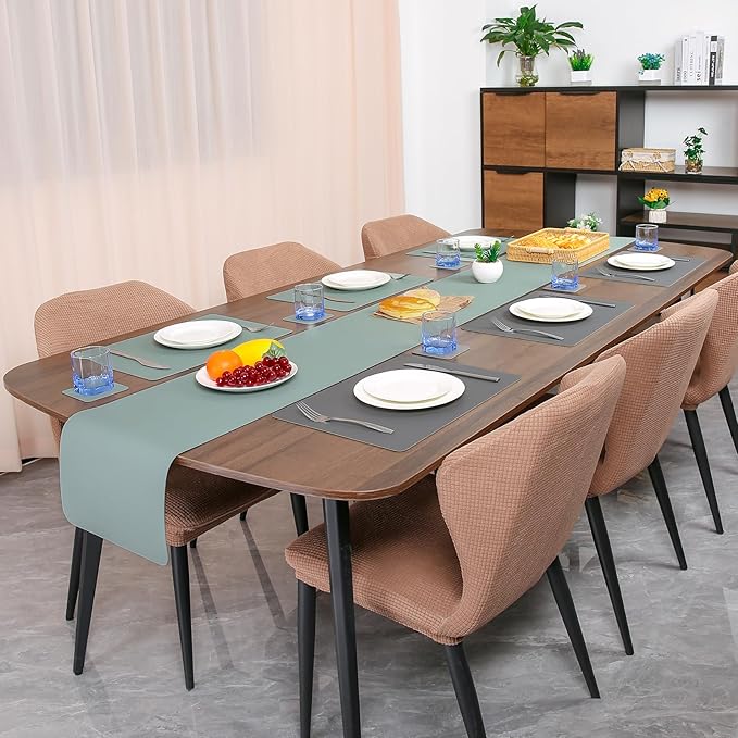 Myir JUN Table Runner Double Sided Vinyl Runner Table 55 Inch Long Runner for Table Washable Waterproof Non-Slip for Home Decorations Gray Sage Green,12 x 55 inch