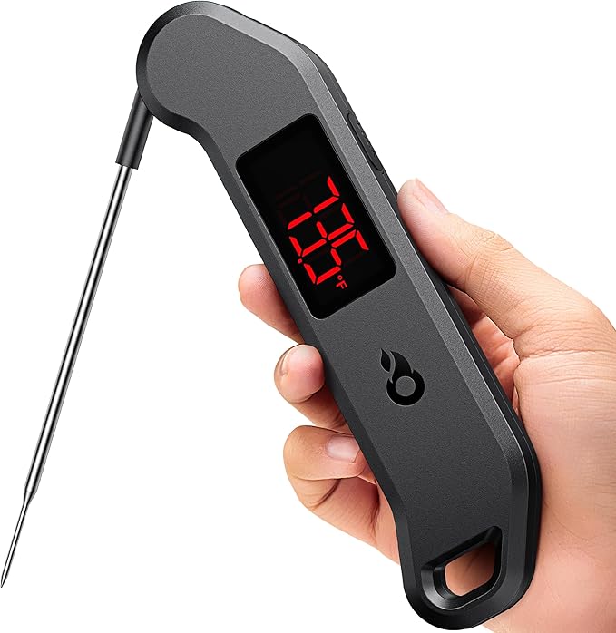 Professional Digital Meat Thermometer, 1 Sec Instant Read, ±0.5℉ Accuracy NIST&NSF Certified Food Thermometer, Auto-Rotate Bright LED Screen, Highly Waterproof Cooking Thermometer for Grill BBQ, Black