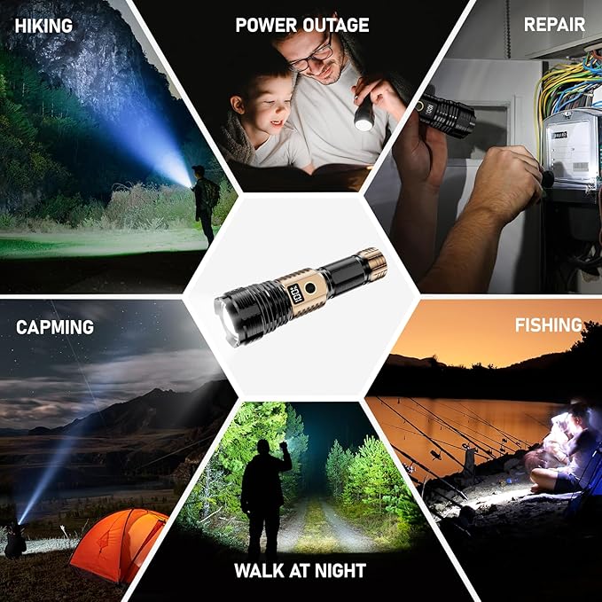 Flashlights High Lumens Rechargeable, LED Super Bright Flash Light Long Beam, Zoomable Linternas with LCD Digital Display, 5 Mode, Waterproof, Powerful Tactical Flashlight for Emergencies Camping Gift