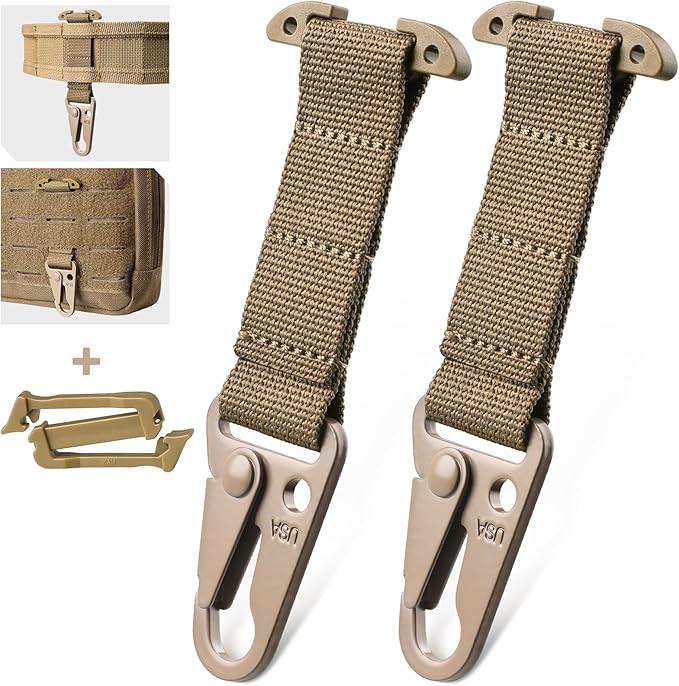 LIVANS Molle Belt Clip Key Holder Tactical Battle Belt Plate Carrier Vest Attachment Clip for Hanging Keys or Gloves, Universal Fit Molle Accessories Clip |T-Mount Clash Hook, Include Z-Buckle