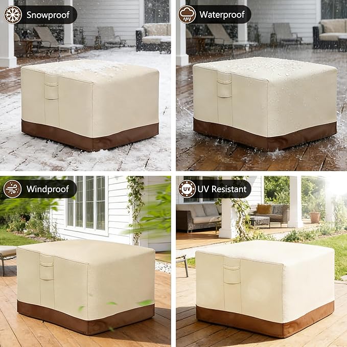 Vailge Fire Pit Cover Square,100% Waterproof Square Gas Firepit Table Cover,Outdoor Heavy Duty Lawn Patio Furniture Covers with Air Vent and Handle,44"L x 44"W x 24"H,Beige & Brown
