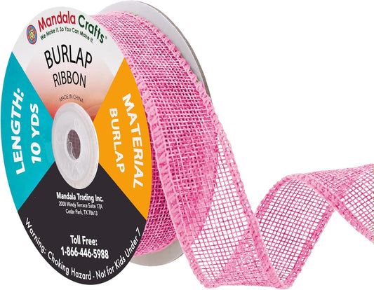 Mandala Crafts Pink Burlap Ribbon 1 Inch Wide Jute Ribbons for Crafts - 20 Yds Roll Rustic Burlap Wrap Trim Ribbons for Wreaths Bows Wedding Party Decoration
